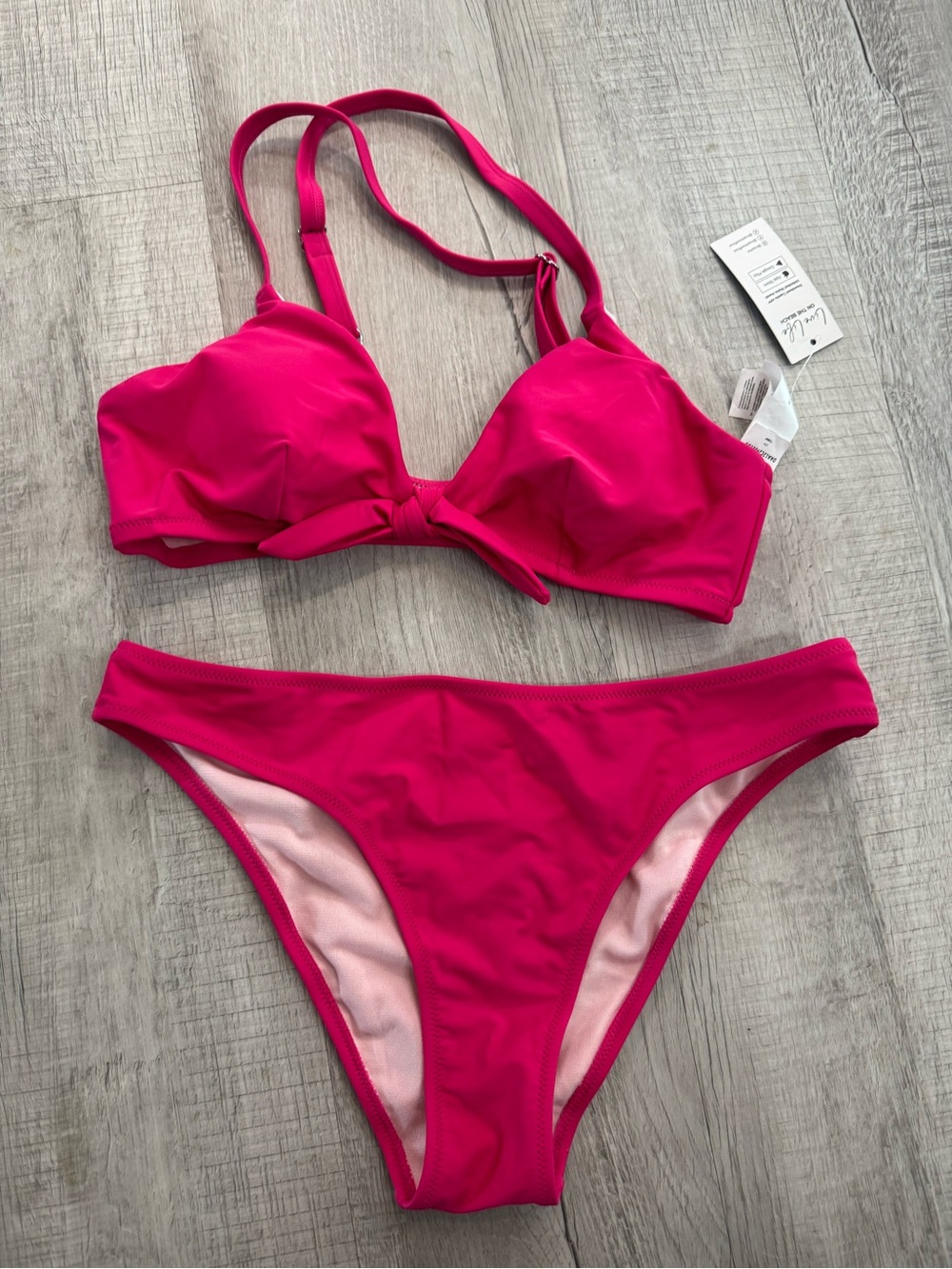 Cupshe Hot Pink Tie-Front Push-Up Bikini